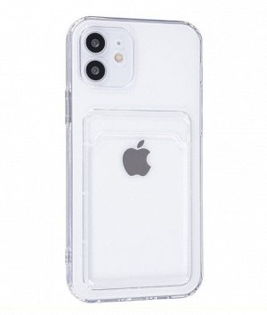 Силиконовый прозрачный чехол для Iphone Card Case с карманом для карты и защитой камеры