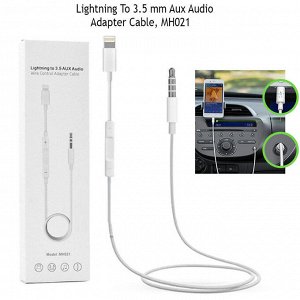 Аудио-кабель AUX с контроллером переходник iOS Lightning на 3.5mm Jack AUX 1м Белый