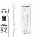 Аудио-кабель AUX с контроллером переходник iOS Lightning на 3.5mm Jack AUX 1м Белый