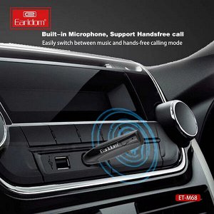 Автомобильный Bluetooth-приемник Earldom ET-M68, Jack 3.5мм/Bluetooth 5.0, черный