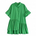 Платье женское с коротким рукавом укороченное свободного кроя, цвет зеленый
