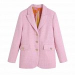 Пиджак женский прямого кроя из твидовой ткани, цвет розовый
