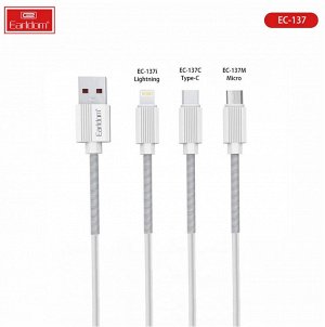 Кабель зарядный Earldom Quick Charge 3A USB на Type C или iOS Lightning зарядный кабель