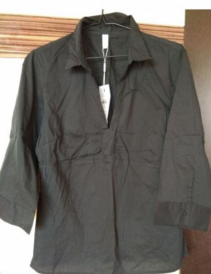 Рубашка черная, рукав 3/4, бренд VERO MODA, хлопок 75%, с эластаном