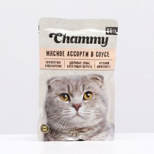 СИМА-ЛЕНД Влажный корм Chammy для кошек, мясное ассорти в соусе, пауч, 85 г