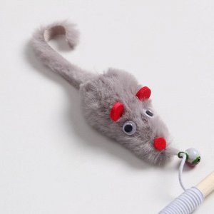 Дразнилка - удочка "Мышка с колокольчиком" на деревянной палочке