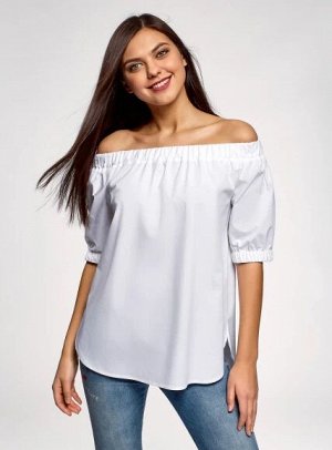 OODJI Блузка хлопковая с открытыми плечами