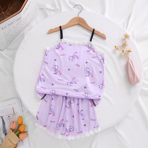 Пижама для девочки (топ + шорты), принт "Зайцы", цвет сиреневый