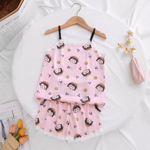 Пижама для девочки (топ + шорты), принт "Девочка", цвет розовый