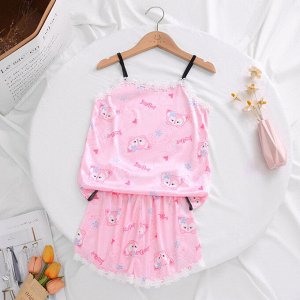 Пижама для девочки (топ + шорты), принт, цвет розовый