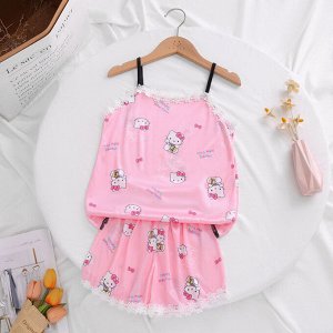 Пижама для девочки (топ + шорты), принт "Китти", цвет розовый