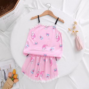 Пижама для девочки (топ + шорты), принт, цвет розовый
