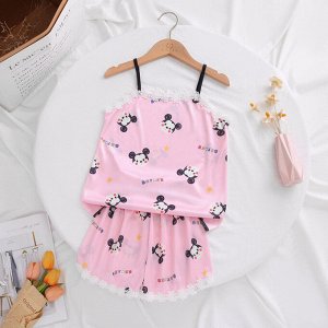 Пижама для девочки (топ + шорты), принт "Микки", цвет розовый