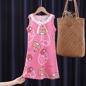 Домашнее платье для девочки, принт "Медведи и клубника", цвет розовый