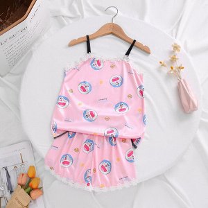 Пижама для девочки (топ + шорты), принт "Дораемон", цвет розовый