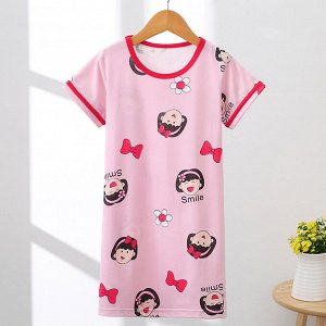 Домашнее платье для девочки, принт "Девочка и бантики", цвет розовый