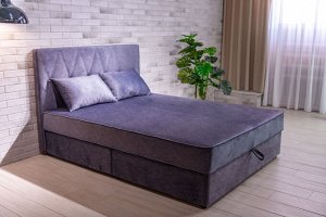 Кровать Беатрисс с высокой(1,1) спинкой 1,4  НПБ ромб + 2 подушки