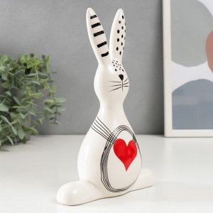Сувенир керамика "Зайка с сердечком" белый с чёрным 20х7х13 см