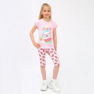 Комплект для девочки (футболка, бриджи) "Ария-5", цвет розовый, рост 104 см