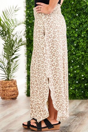 Леопардовые свободные брюки плюс сайз с эластичной резинкой и разрезами