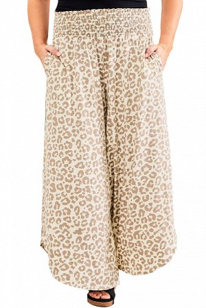 Леопардовые свободные брюки плюс сайз с эластичной резинкой и разрезами