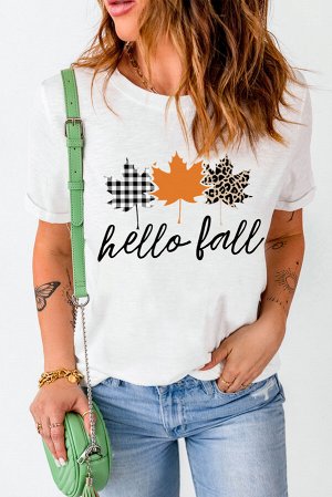 Белая футболка с принтом и надписью: Hello Fall