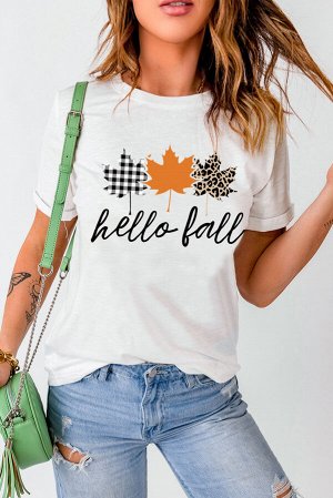 Белая футболка с принтом и надписью: Hello Fall