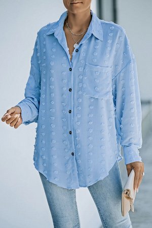 Голубая рубашка оверсайз в швейцарский горошек