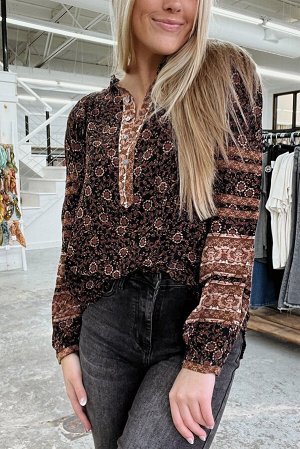 Блузка с цветочным принтом с V-образным вырезом в стиле бохо