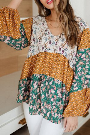 Свободная блузка с цветочным принтом в стиле колор блок