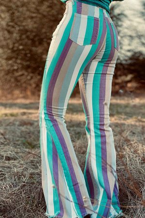 VitoRicci Цветные полосатые джинсы-клеш с необработанным краем