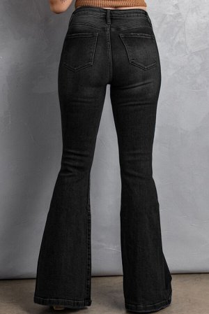 Черные потертые джинсы-клеш с высокой талией