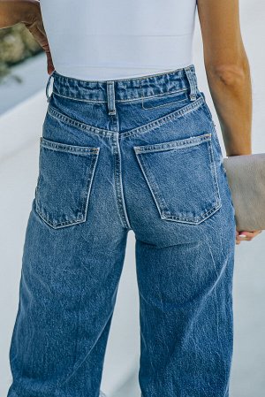 Прямые свободные рваные джинсы с потертостями