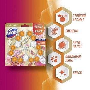 NEW ! 2+1 Domestos Aroma Lux Trio арома-блок для очищения унитаза Экзотический букет, блокировка неприятного запаха 3 x 50 гр