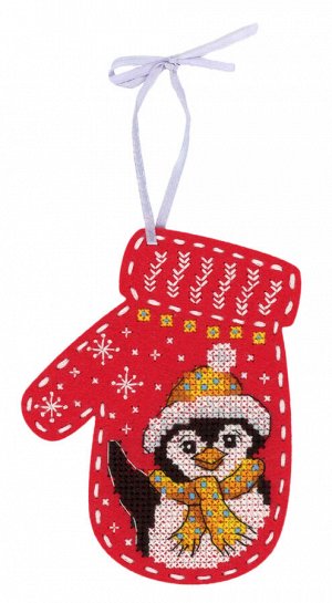 Набор для вышивания на фетра Т-974 «Новогодняя варежка из фетра «Пингвинёнок»»