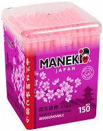 Палочки ватные гигиенческие &quot;MANEKI&quot; (серия Sakura), в пластиковой коробке, 150 шт./упак