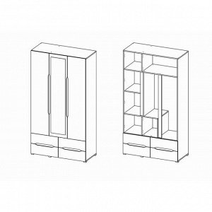 Шкаф «Вега», ЛДСП, 3 створки, 4 ящика, с зеркалом, цвет крафт белый/венге