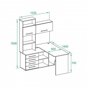 Компьютерный стол «КСТ-14 Л», 1400 ? 1235 ? 1828 мм, левый, цвет дуб делано