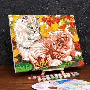 Картина по номерам на холсте с подрамником «Котята в листве» 40x50 см