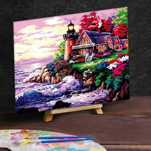 Картина по номерам на холсте 40x50 см «Домик с маяком у моря»