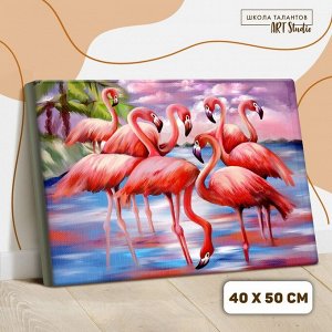 Картина по номерам на холсте с подрамником «Фламинго» 40х50 см