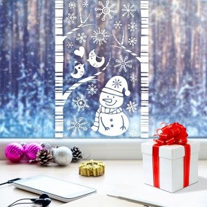 Наклейка для окон «Веселый Снеговичек», многоразовая, 33 x 50 см