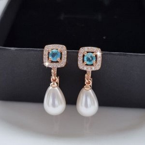 Серьги с голубым камнем, коллекция Дубай, покрытие позолота, 23165, арт.747.022