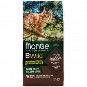 Monge Cat BWild GRAIN FREE беззерновой корм из мяса буйвола для крупных кошек всех возрастов 1,5 кг