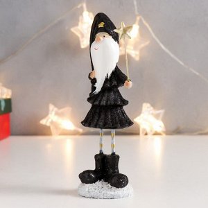 Сувенир полистоун "Высокий Дед Мороз в чёрном кафтане, с звездой" длинные ножки 15х5х4 см