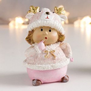 Сувенир полистоун "Малышка-пухляшка в розовом, в шапке мишки"МИКС 9х6х5 см