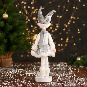 Новогодний шут «В узорном платье с мехом» 30 см, серебристо-белый