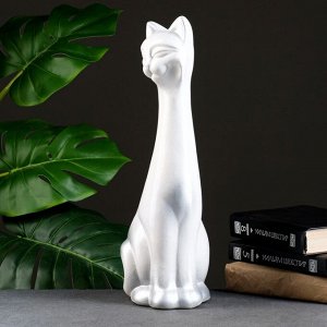 Фигура "Кот" белая в серебре, 14х40х15см