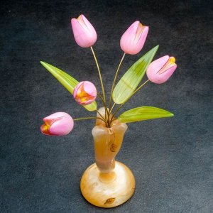 Сувенир «Тюльпаны в вазе», 5 цветков, 11x 22 см, селенит