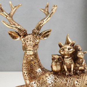 Сувенир полистоун "Олень со зверятами на спине африканский рисунок" золото 24х10х23 см